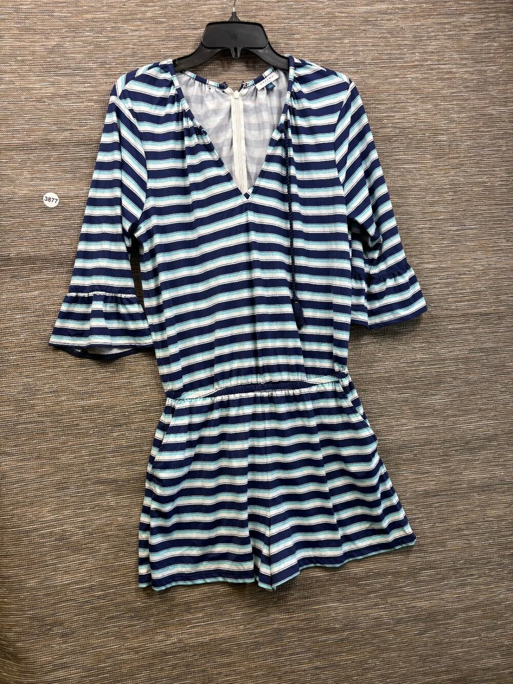 Cabana Life Women’s Size L Blue Striped Romper UPF 50+ V-Neck